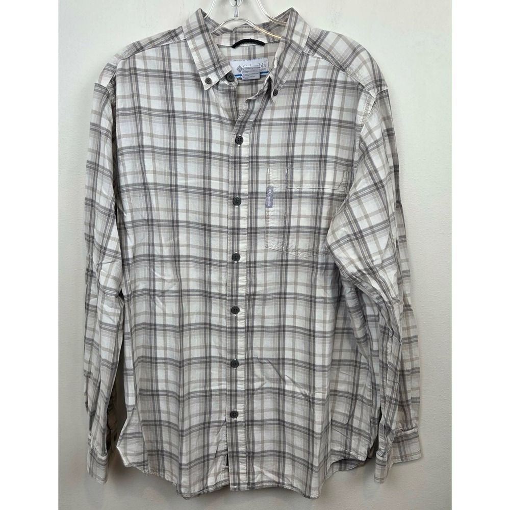 Columbia Mens Plaid Button Down Shirt Long Sleeve Neutral Medium 100% Cotton - Picture 2 of 11